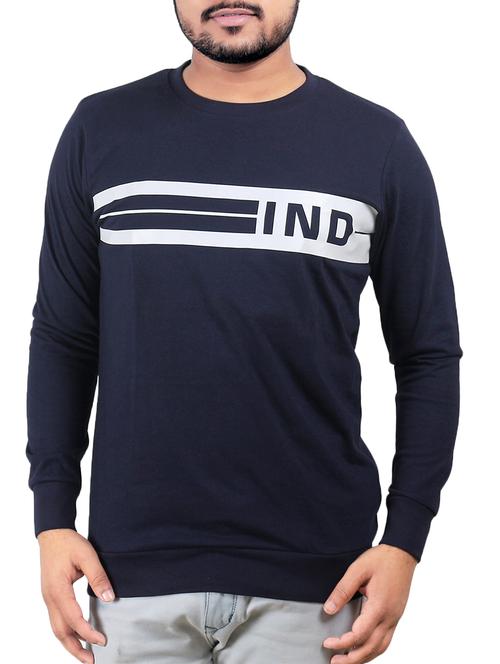 navy blue cotton chest print tshirt - 14493177 - Very Small Image - 1