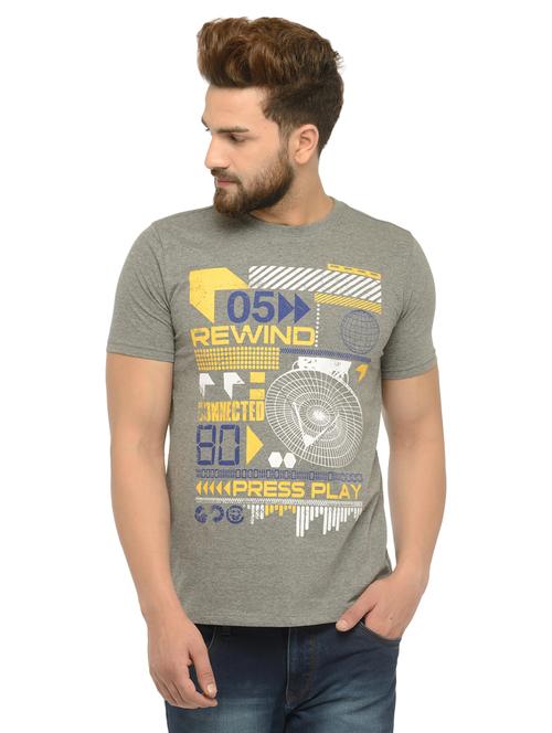 grey cotton front print t-shirt - 14494113 - Very Small Image - 1
