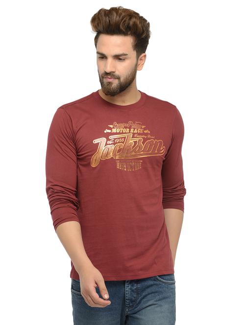 maroon cotton chest print t-shirt - 14494116 - Very Small Image - 1