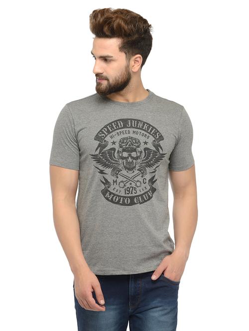 grey cotton chest print t-shirt - 14494117 - Very Small Image - 1