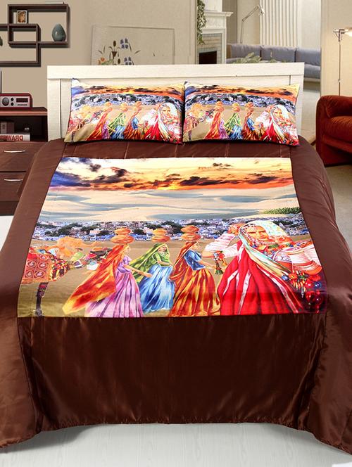 Culture Print satin Double bedsheet with 2 Pillow Covers - 14494124 - Standard Image - 1