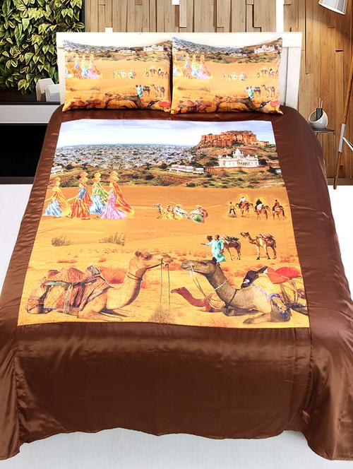 Culture Print satin Double bedsheet with 2 Pillow Covers - 14494127 - Very Small Image - 1