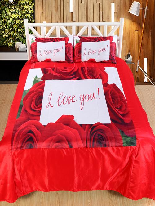 I LOVE YOU Print Double bedsheet with 2 Pillow Covers - 14494129 - Standard Image - 1