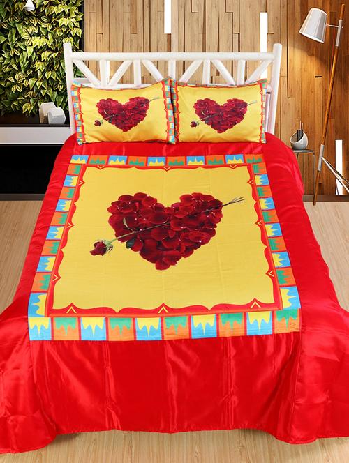 Heart Roses Print Double bedsheet with 2 Pillow Covers - 14494132 - Standard Image - 1