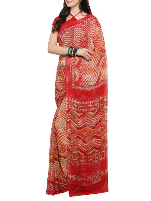 chevron printed red saree with blouse - 14494193 - Standard Image - 1