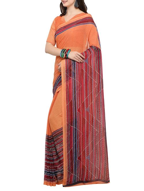 peach chiffon printed saree with blouse - 14494198 - Standard Image - 1