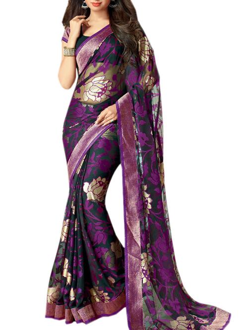 Purple woven saree with blouse - 14494228 - Very Small Image - 1