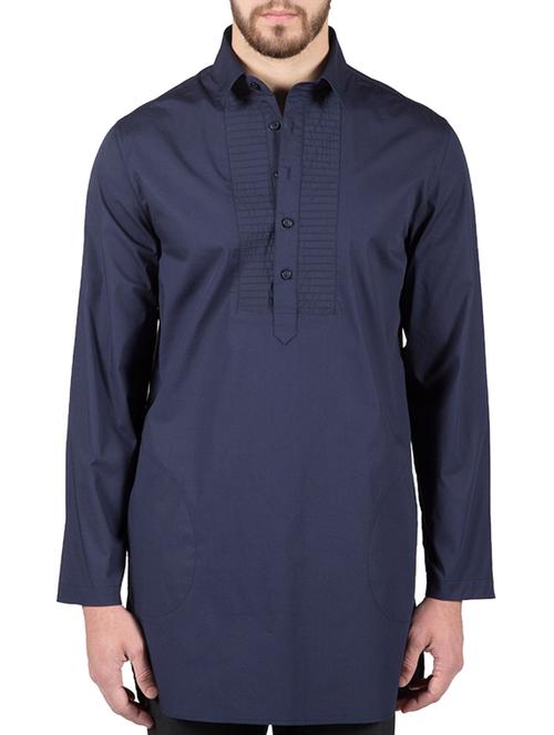 blue cotton pathani kurta - 14494250 - Very Small Image - 1