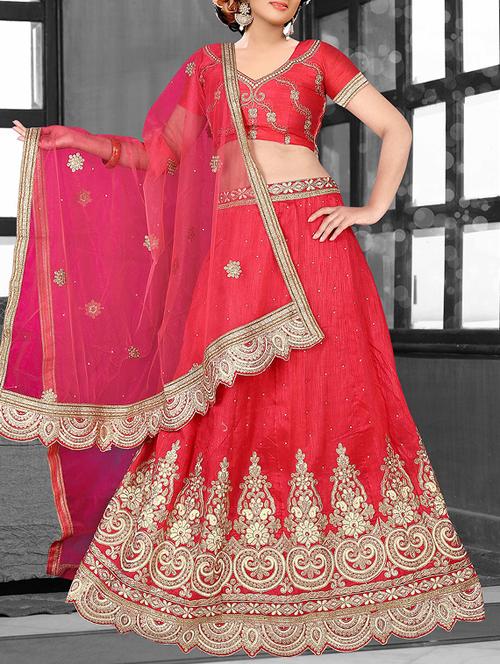 red embroidered a-line lehenga - 14494252 - Very Small Image - 1