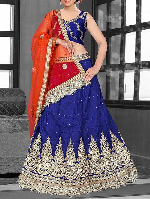 blue embroidered a-line lehenga - 14494253 - Very Small Image - 1