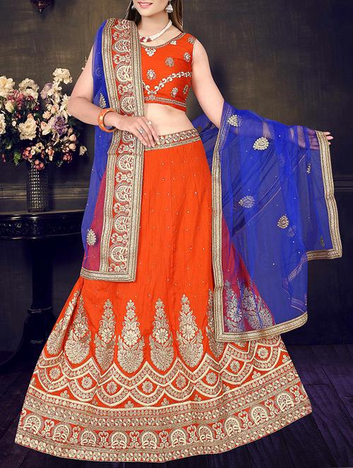 orange poly silk aline lehenga - 14494259 - Very Small Image - 1
