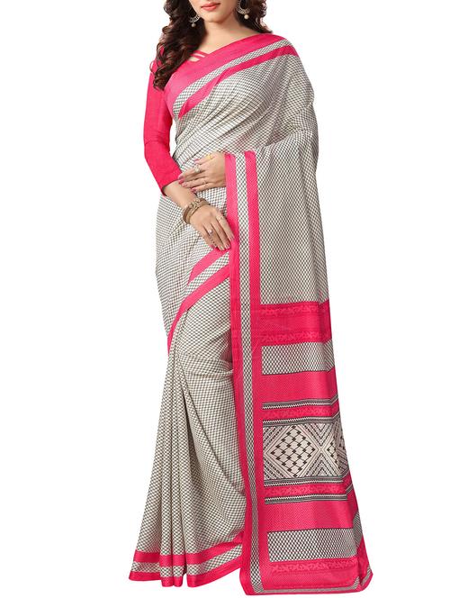 beige silk printed saree with blouse - 14494299 - Very Small Image - 1
