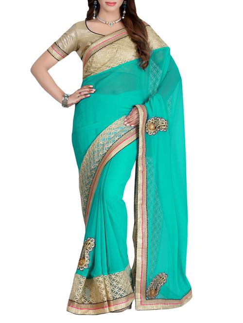 sea green embroidered saree with blouse - 14494577 - Very Small Image - 1