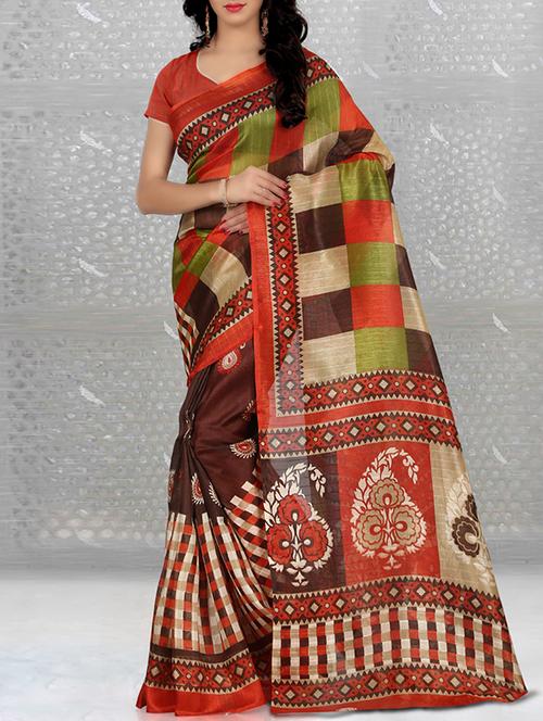 multi silk blend bhagalpuri saree with blouse - 14494622 - Very Small Image - 1