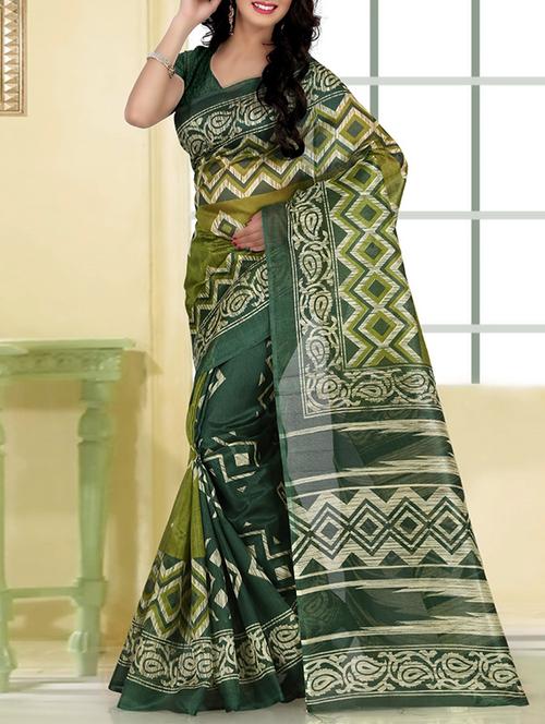 green silk blend bhagalpuri saree with blouse - 14494624 - Very Small Image - 1