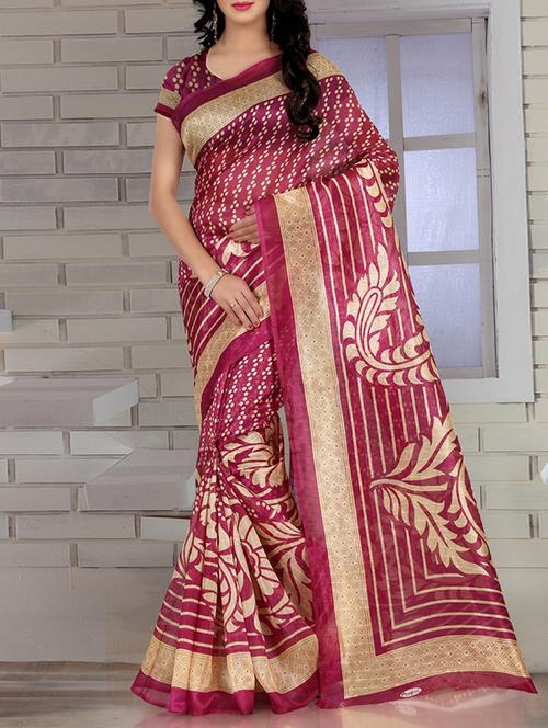 maroon silk blend bhagalpuri saree with blouse - 14494627 - Very Small Image - 1