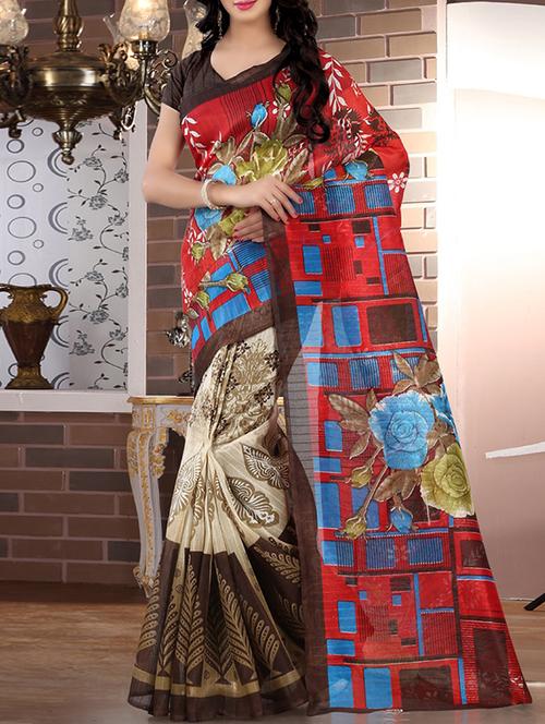 multi silk blend bhagalpuri saree with blouse - 14494628 - Very Small Image - 1