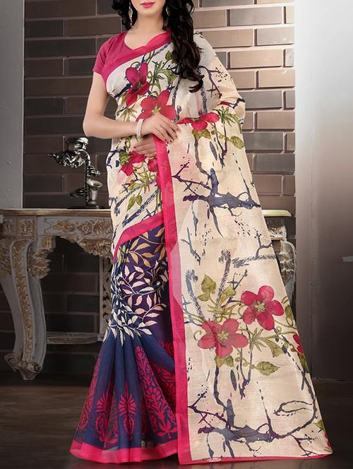 multi silk blend bhagalpuri saree with blouse - 14494631 - Very Small Image - 1