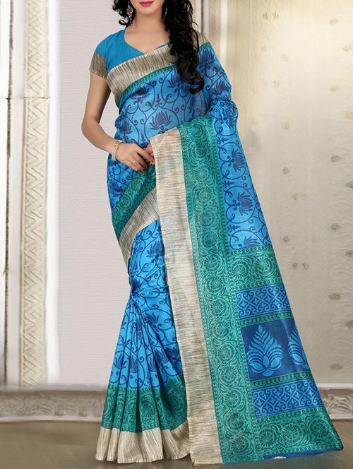 sky blue silk blend bhagalpuri saree with blouse - 14494635 - Very Small Image - 1
