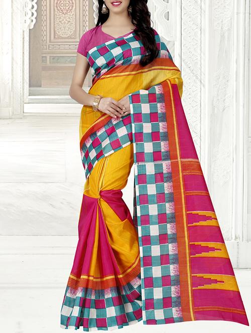 Yellow Bhaglpuri Silk saree with blouse - 14494661 - Very Small Image - 1