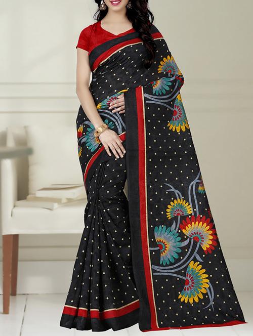 Black printed saree with blouse - 14494668 - Very Small Image - 1