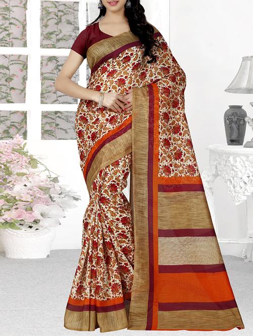 Multi colored Bhagalpuri Silk printed Saree with blouse - 14494680 - Very Small Image - 1
