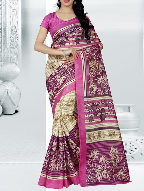 multi silk blend bhagalpuri saree with blouse - 14494684 - Very Small Image - 1