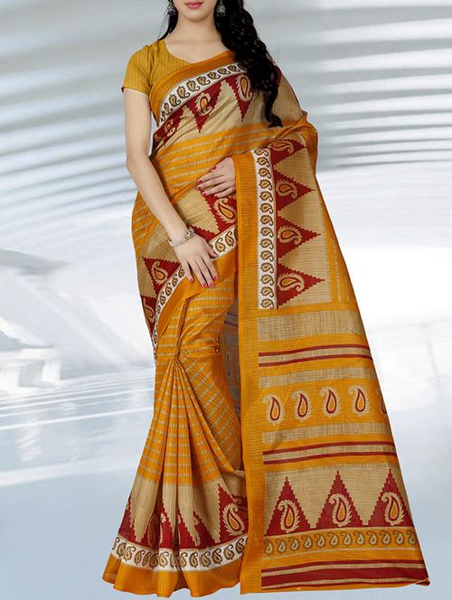 Yellow bhagalpuri saree with blouse - 14494700 - Very Small Image - 1