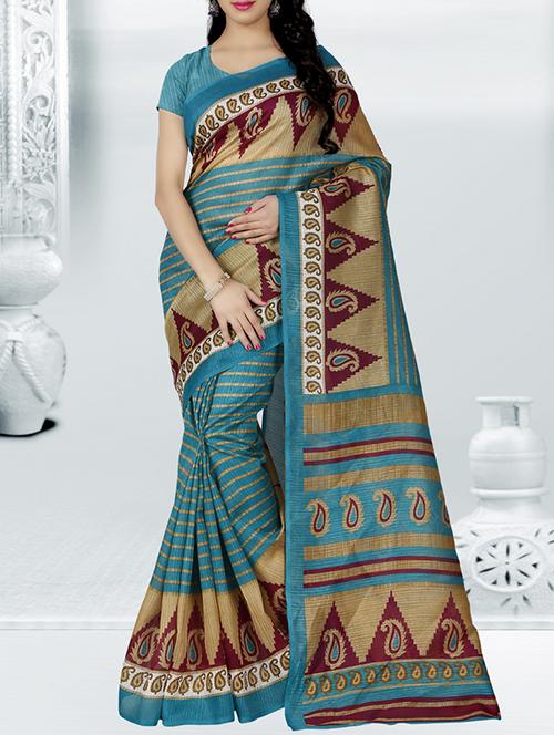 multi silk blend bhagalpuri saree with blouse - 14494702 - Very Small Image - 1