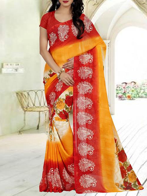 Multi coloured faux georgette Printed saree with blouse - 14494723 - Very Small Image - 1