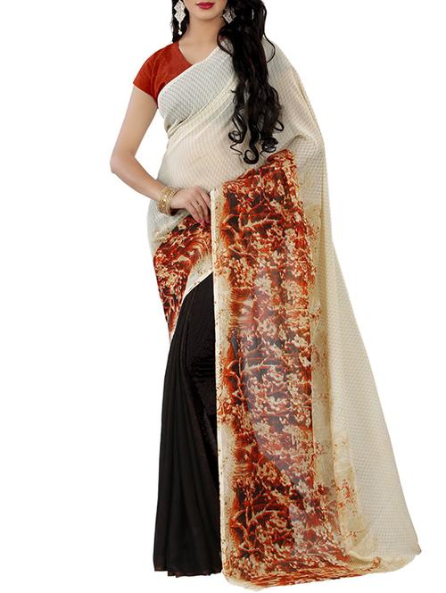 Orange faux georgette half and half saree with blouse - 14494734 - Standard Image - 1