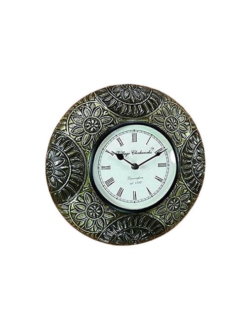 Semi Circular Floral Design Brass Vintage Wall Clock - 14494828 - Very Small Image - 1