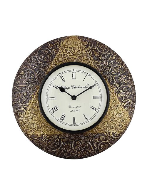 Dual Color Leaf Design Brass Wall Clock - 14494830 - Very Small Image - 1