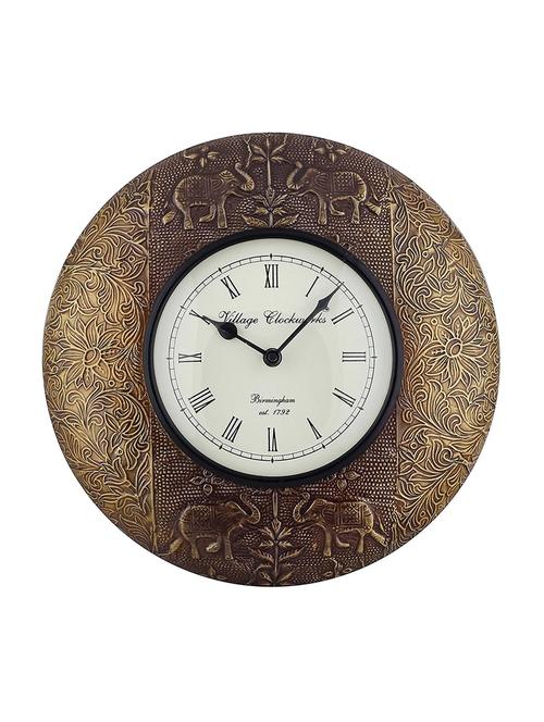 Dual Design With Elephant Carving Brass Wall Clock - 14494832 - Very Small Image - 1