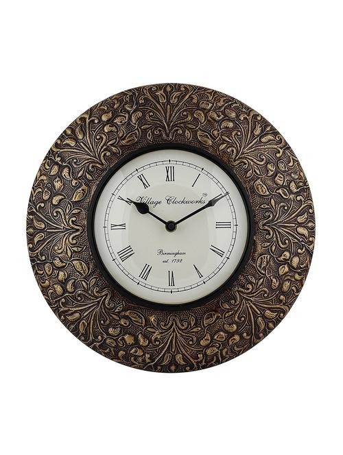 Embossed Floral Design Brass Wall Clock - 14494841 - Very Small Image - 1