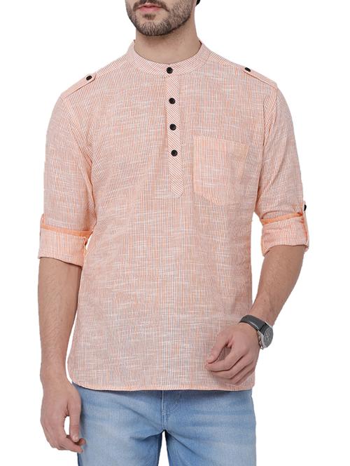 orange cotton short kurta - 14495045 - Very Small Image - 1