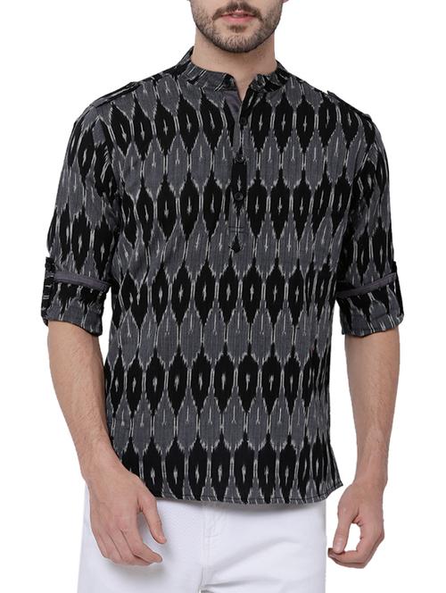 black cotton short kurta - 14495061 - Very Small Image - 1