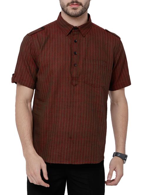 maroon cotton short kurta - 14495063 - Very Small Image - 1