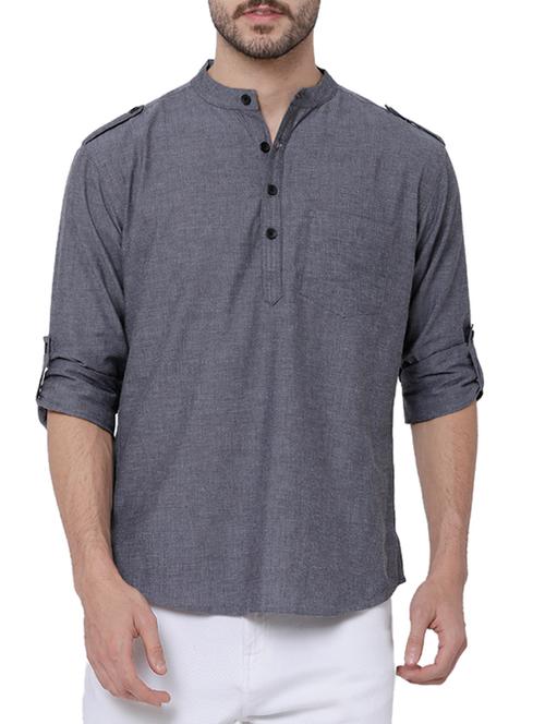 grey cotton short kurta - 14495082 - Very Small Image - 1