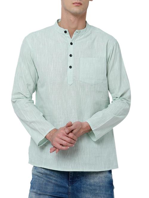 green cotton short kurta - 14495086 - Very Small Image - 1
