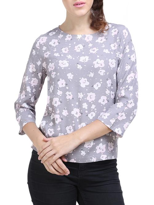 grey printed georgette top - 14495144 - Very Small Image - 1