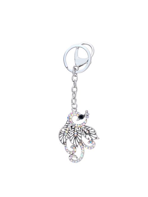Super Drool Silver Crystal Studded Art Peacock Keychain - 14495153 - Very Small Image - 1