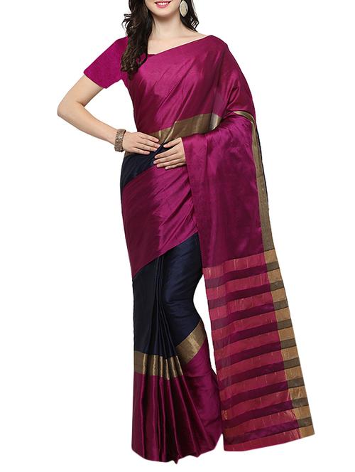 magenta woven saree with blouse - 14495162 - Very Small Image - 1