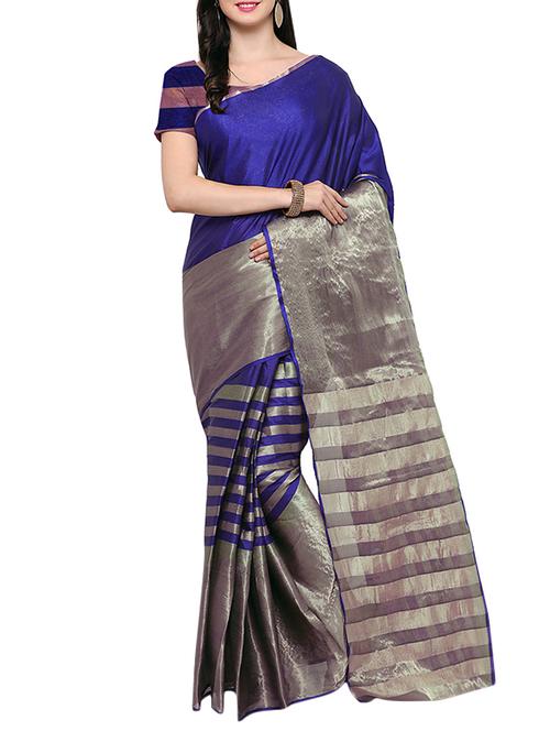 blue silk blend plain saree - 14495174 - Very Small Image - 1