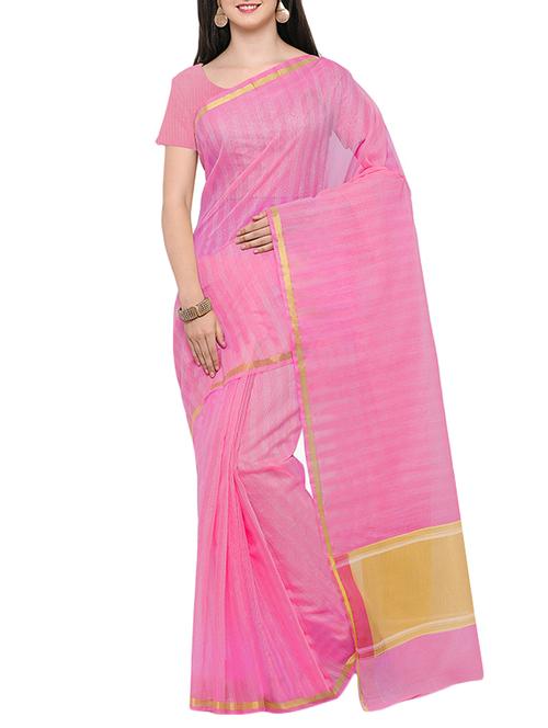 pink art silk plain saree with blouse - 14495191 - Very Small Image - 1