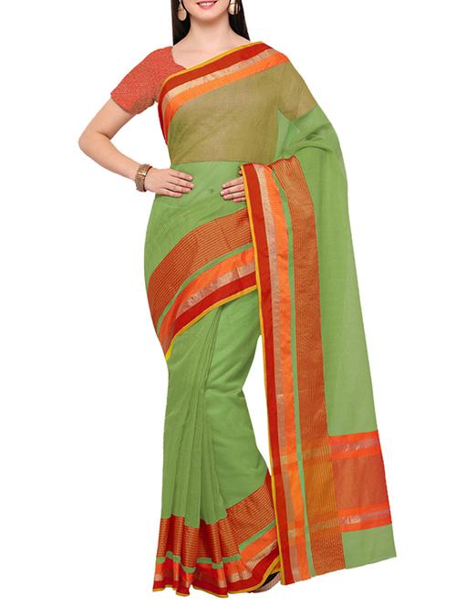 green bordered saree with blouse - 14495224 - Very Small Image - 1