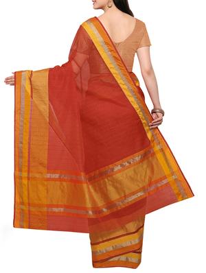 orange poly linen bordered saree with blouse - 14495226 - Standard Image - 2
