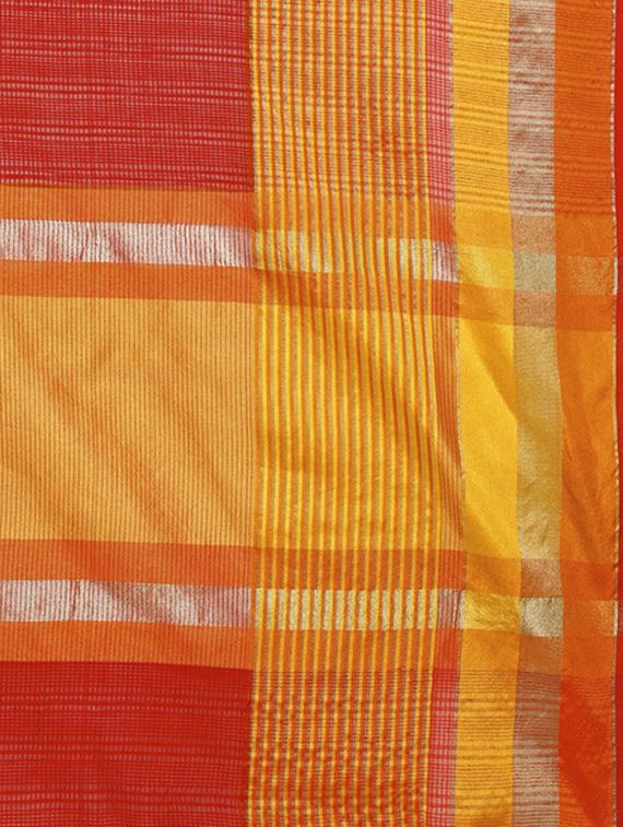 orange poly linen bordered saree with blouse - 14495226 - Zoom Image - 4
