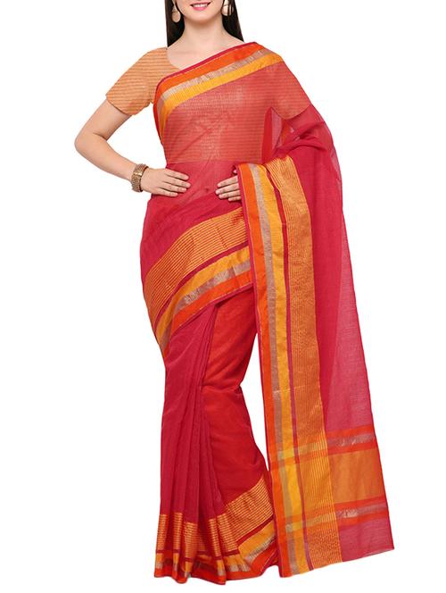 pink poly linen bordered saree with blouse - 14495227 - Standard Image - 1