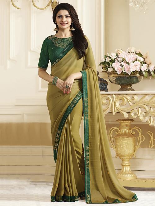 mehandi bordered saree with blouse - 14495249 - Very Small Image - 1